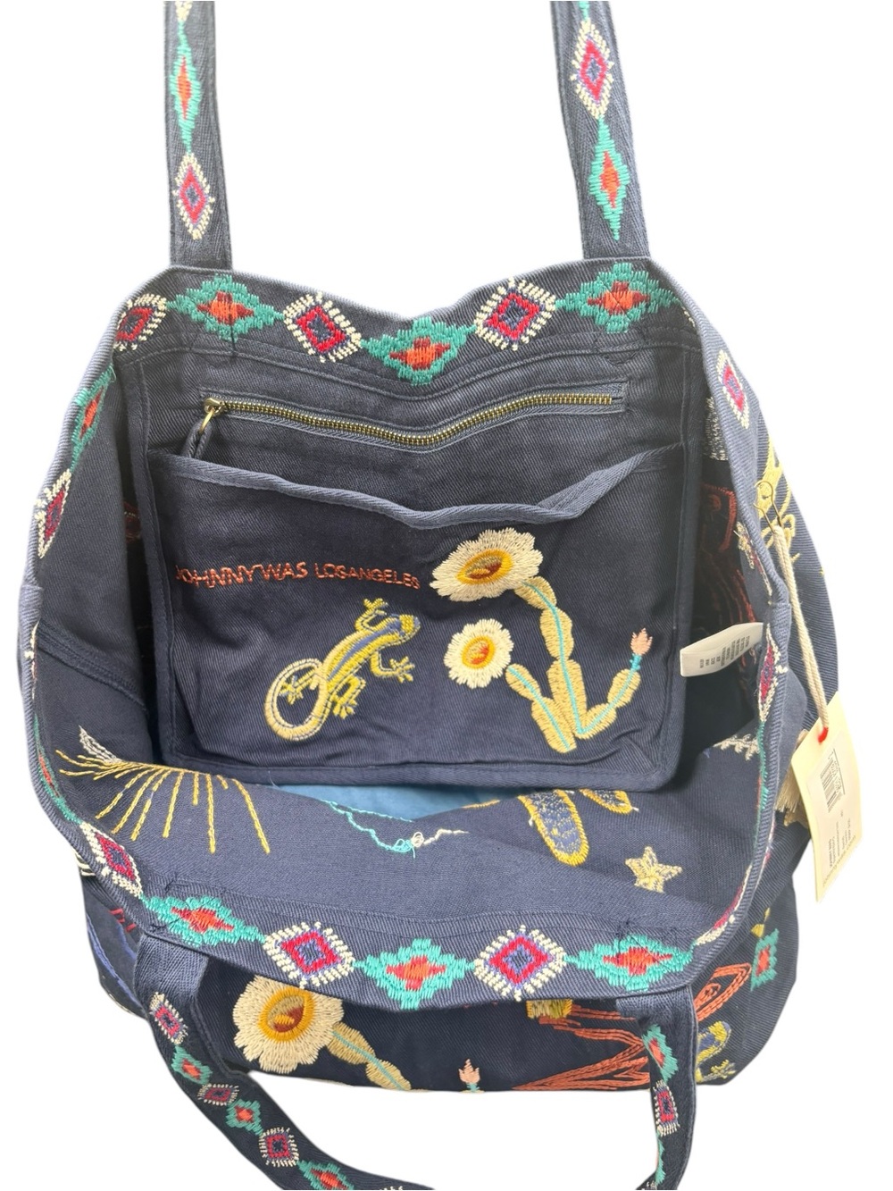 Johnny Was Arizona Everyday Tote Blue Denim Embroidered Southwestern Bag NWT - Picture 9 of 11